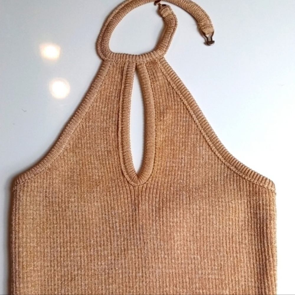 Y2K Vintage French Designer "Follies Paris" gold sparkly sleeveless sweater XS - Picture 3 of 4